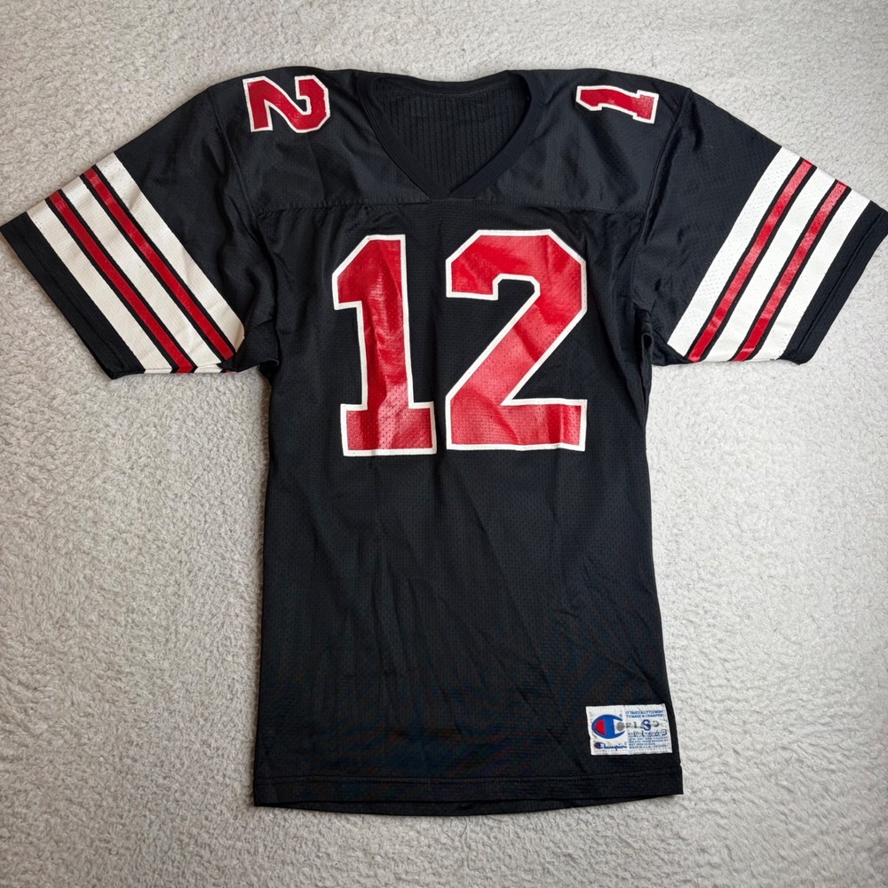 Vintage Champion Football Jersey Black Red White Mesh Number 12 Small USA Made